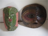 2 Carved Wooden Masks  Largest - 13 Inches