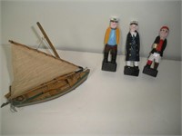 Wood Boat & Carved Seaman
