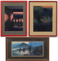 Signed Contemporary Embellished Woodblock Prints,3