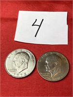 Two Ike dollar coins 1972 & 1776-1976