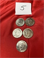 5 Ike Silver dollars 1971,1974,1978
