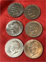 6 Ike Dollar’s coins 1971,1972, 1978,1776-1976