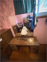 wooden dresser and mirror w lamp