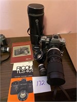 Vintage Cameras with extra lens and original paper