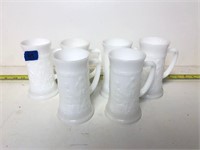 Six German Milk Glass Scene Steins