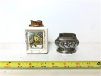 2 Vintage Lighters, Metal and White Ceramic