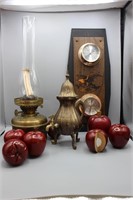 Oil Lamp, Barometer/Thermometer, apples, server