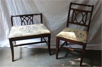 Vintage Upholstered Vanity  Bench and Side Chair