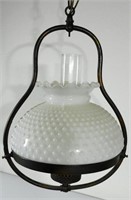 Vintage Hanging Milk Glass Hobnail Swag Lamp