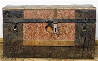 Antique Hand Pressed Tin Covered Steamer Trunk