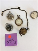5 vintage pocket watches