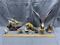Ceramic Eagle, Bear, Wolf, Dog, Ship