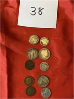 Miscellaneous silver coins /Indian head pennies