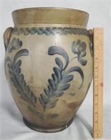 3 Gal. Cobalt Decorated Stoneware Crock As Is