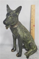 Cast Metal Sitting Dog Sculpture