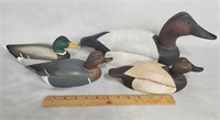 Lot of 4 Artist Signed Carved Wood Duck Decoys