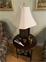 Oriental Style Lamp w/ Drop Leaf Table & Misc