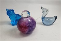 3 GLASS ANIMAL PAPERWEIGHTS FIGURINES