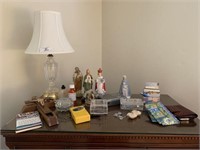 Crystal Table Lamp & Religious Items