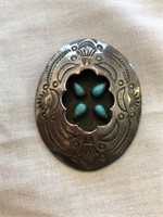 Unmarked Silver Turquoise Pendant Pin