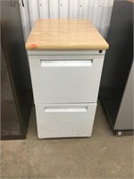 Two drawer file cabinet with wooden top
