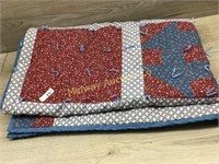 RED AND BLUE YARD TIED QUILT