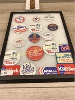 12 X 15 FRAME OF POLITICAL BUTTONS