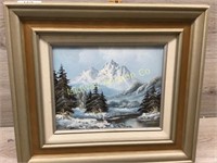 8 X 12 FARMED OIL ON CANVAS WINTER MOUNTIANS SIGNE