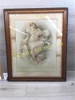 VICTROIAN LADY PRINT IN OLD FRAME