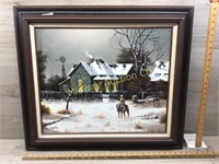 WINTER ON THE FARM OIL PAINTING IN FRAME