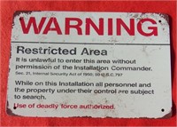 Warning Resricted Area Tin Sign 8" X 12"