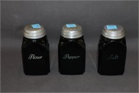 Set of 3 Black Condiment Containers