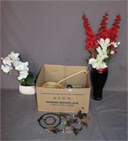 Lot - Artificial Flowers, Vases, Dream Catcher etc