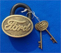 Solid Brass Ford Padlock 2 Keys 3" X 4"