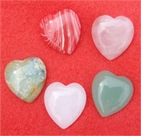 5 Polished Heart Agate Stones (Cabochon) 1'
