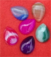 6 Polished Agate Stones (Cabochon) 3/4" X 1"