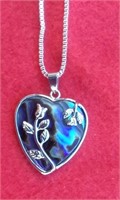 Ladies Necklace 1 3/8" Heart Pendant Abalone Shell