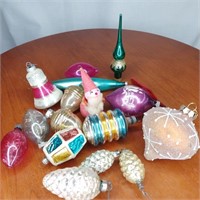 Mix Lot Pine Cone Glass & Plastic Flocked Santa