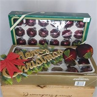 Burgundy Glass Balls Merry Christmas Pick Apples