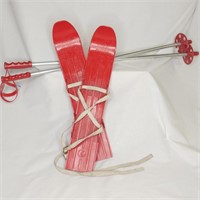 Vtg Ktel Kid Skis Red Plastic Metal Poles