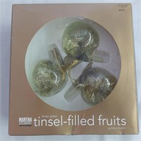 Martha Stewart Tinsel Fruit Ornaments Green