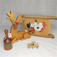 Wood Sled Bell Reindeer