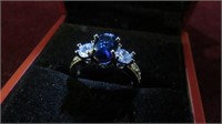 LADIES .925 SILVER BLUE & WH SAPPHIRE RING, SZ 7
