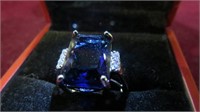 LADIES .925 SILVER BLUE & WH SAPPHIRE RING, SZ 6.5
