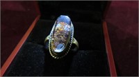 LADIES NATURAL STONE RING, SZ 8.5, .925 STERLING
