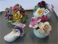 4 Staffordshire Floral Porcelain Pieces