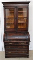 Antique Walnut Cylinder Roll Secretary w/Bookcase