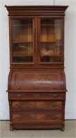 Victorian Walnut Cylinder Secretary w/Bookcase Top