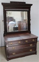 Walnut Victorian Marble Top Dresser w/Mirror