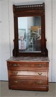 Victorian Chocolate Marble Top Dresser w/Mirror